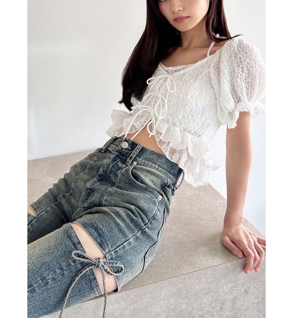 【リゼクシー/RESEXXY】 レースドッキングフリルブラウス