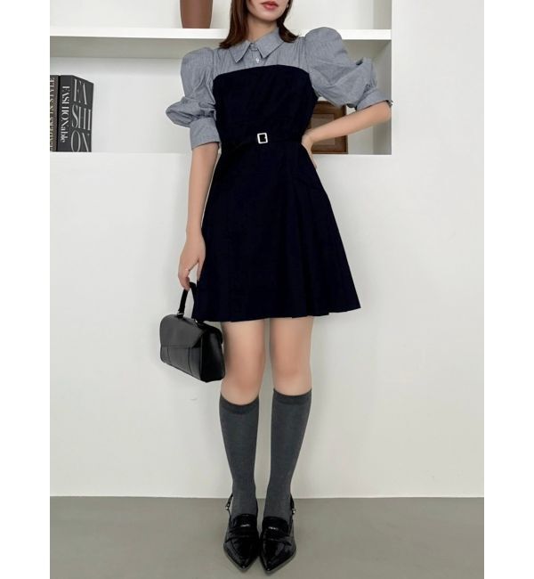 【ダズリン/dazzlin】 レイヤードシャツミニワンピース