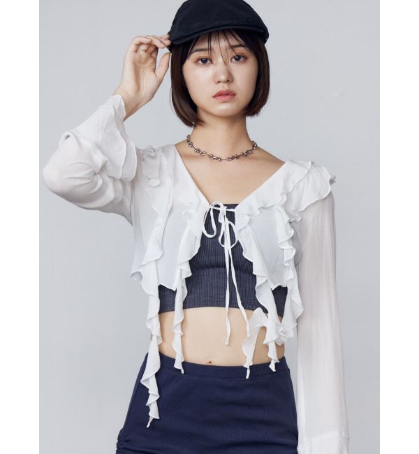 ファッションメンズお薦め|【エモダ/EMODA】 ラッフルハングクロップドブラウス