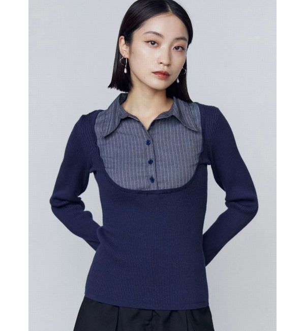 【エモダ/EMODA】 ドッキングシャツニットトップ
