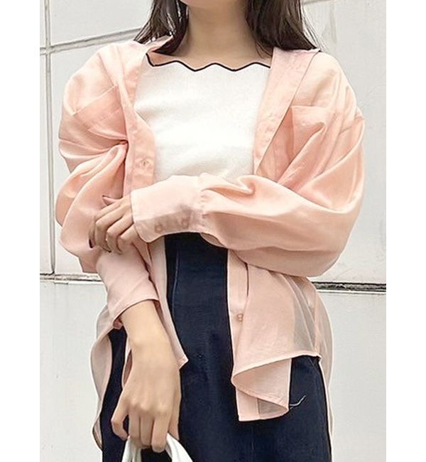 【マーキュリーデュオ/MERCURYDUO】 ノーカラーバックリボンシアーシャツ