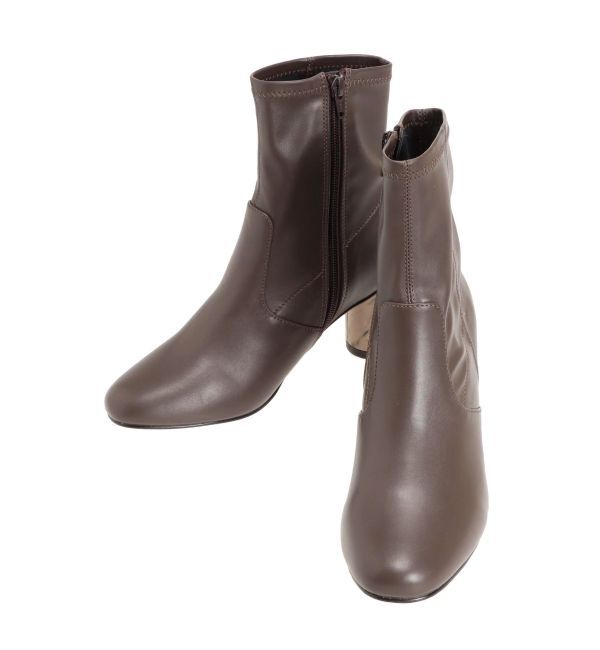 【マーキュリーデュオ/MERCURYDUO】 フェイクレザーデザインヒールストレッチショートブーツ