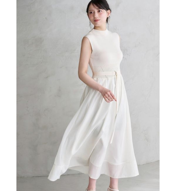 【マーキュリーデュオ/MERCURYDUO】 オーガンジーニットドッキングワンピース