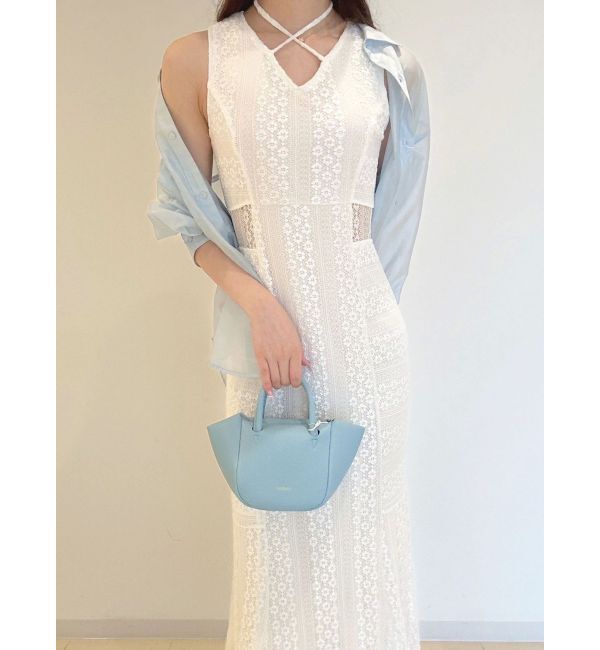 【マーキュリーデュオ/MERCURYDUO】 カットレースブロッキングマーメイドワンピース