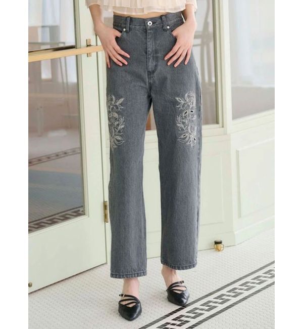 ファッションメンズなら|【マーキュリーデュオ/MERCURYDUO】 カットワーク刺繍デニムストレートパンツ