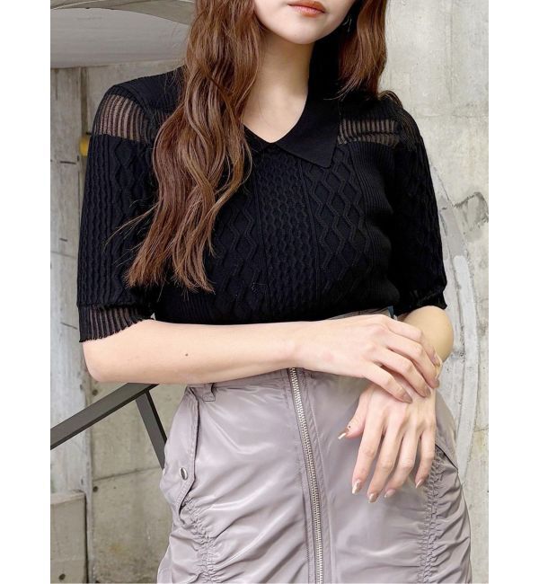 【ムルーア/MURUA】 シアーケーブルハーフニット