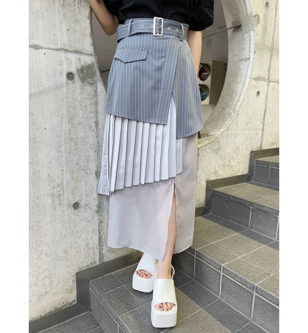 【ムルーア/MURUA】 異素材MIXスリットスカート