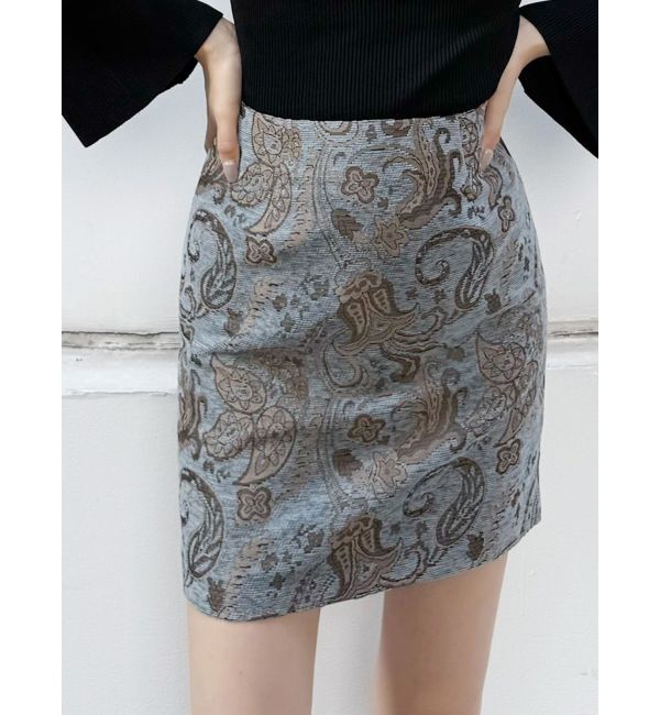 【ムルーア/MURUA】 【YUKKOコラボ】レースアップジャガードミニスカート【セットアップ着用可】