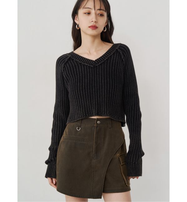 【ムルーア/MURUA】 ブリーチVネッククロップドニット