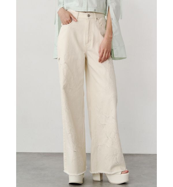 メンズファッションオススメ|【ムルーア/MURUA】 ダメージフラワーワイドデニム