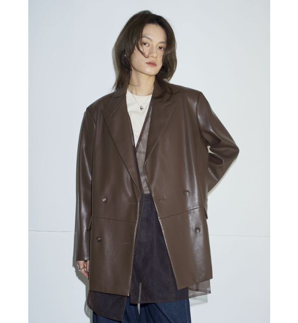 【アングリッド/Ungrid】 【Htage】チュールコンビフェイクレザージャケット