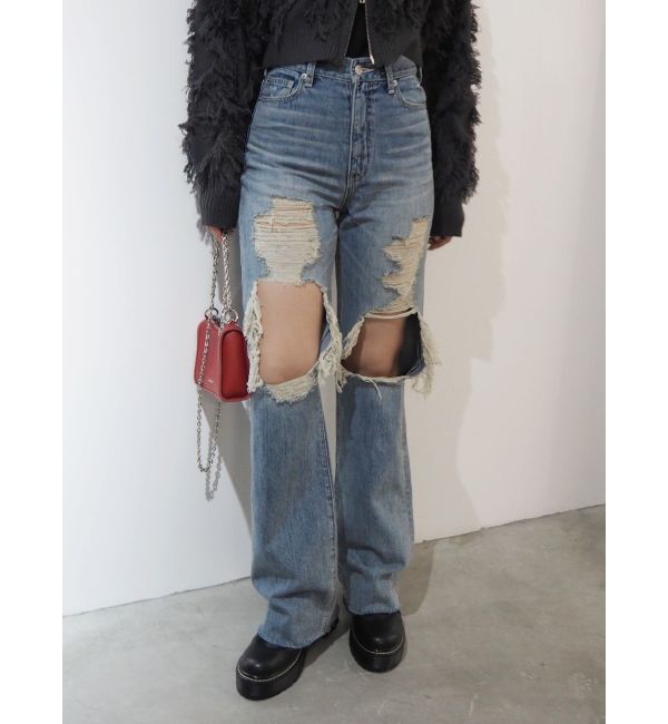 ファッションメンズお薦め|【エヴリス/EVRIS】 ハイダメージセミワイドデニムパンツ