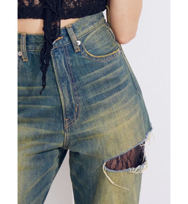 モテ系ファッションメンズ|【エヴリス/EVRIS】 サイドカッティングレースワイドデニム