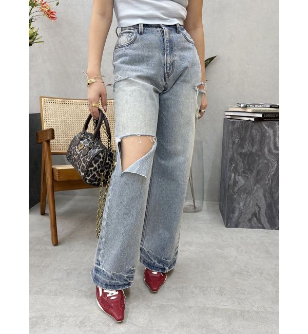 メンズファッションなら|【エヴリス/EVRIS】 カットアウトワイドデニムパンツ