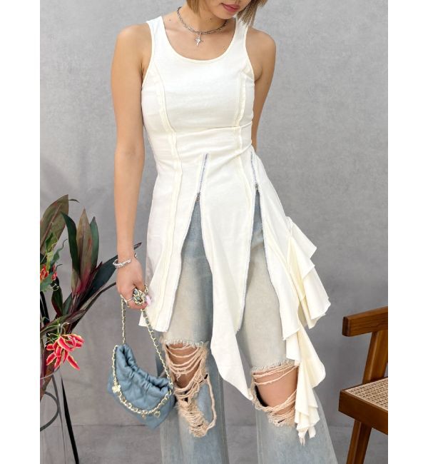 【エヴリス/EVRIS】 アシンメトリージップタンクワンピース