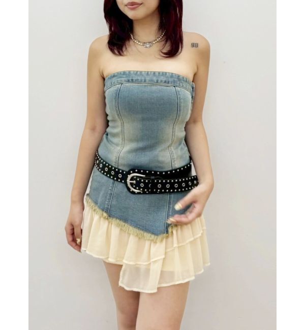 【エヴリス/EVRIS】 フリルドッキングデニムベアミニワンピース