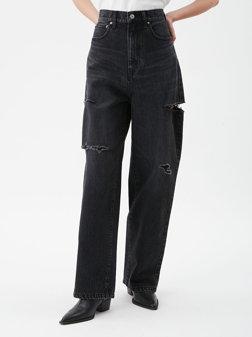 ファッションメンズなら|【ミラオーウェン/Mila Owen】 カットアウトダメージセミワイドデニムパンツ