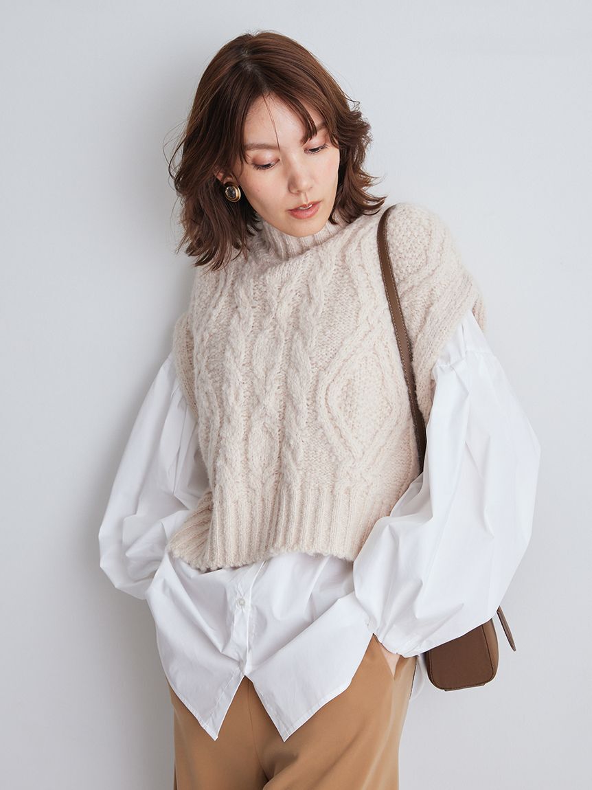 【ミラオーウェン/Mila Owen】 【セットアイテム】ケーブルベストシャツレイヤードSET