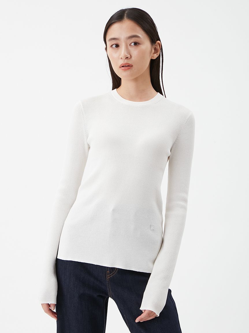 【ミラオーウェン/Mila Owen】 シアーラメクルーネックリブニット