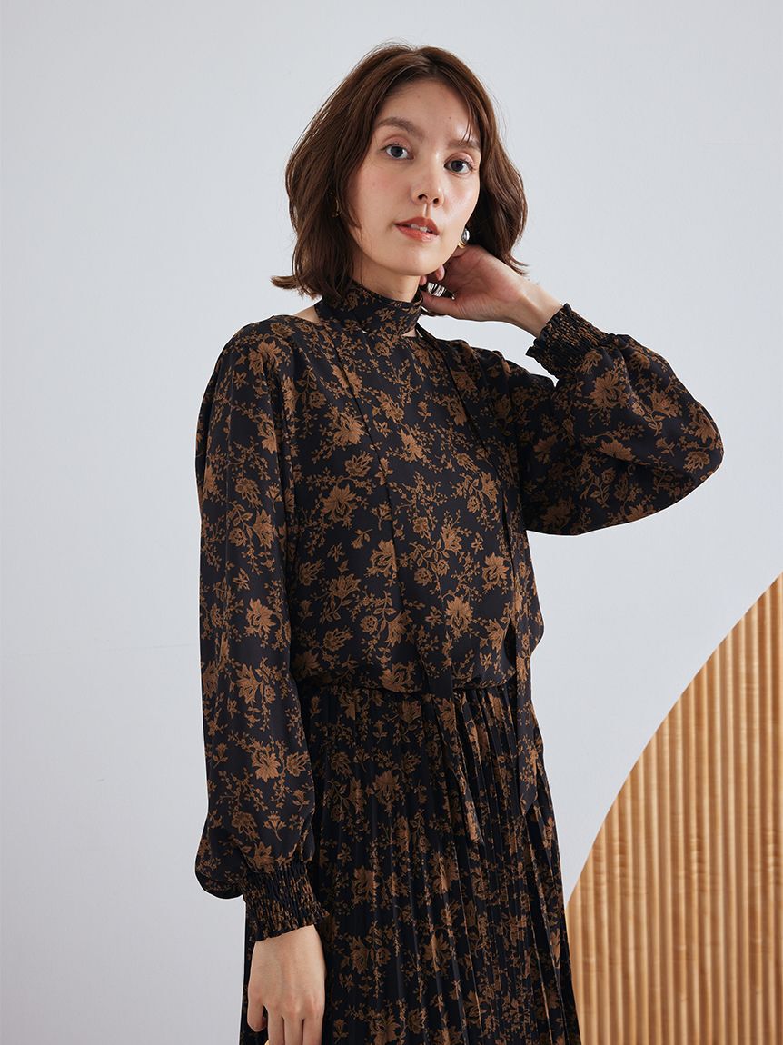 【ミラオーウェン/Mila Owen】 リボン付きフラワープリントブラウス