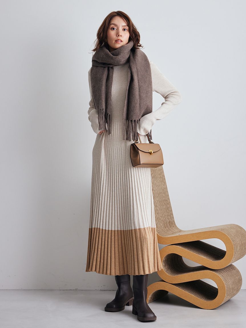 【ミラオーウェン/Mila Owen】 タートルネックロングリブニットワンピース