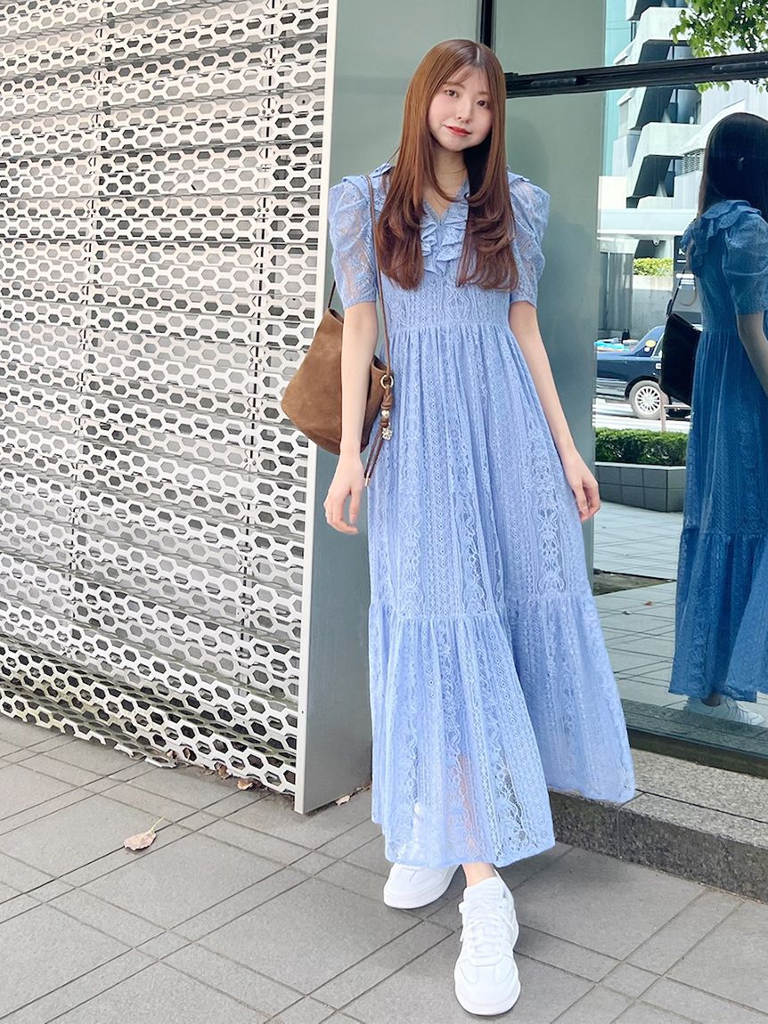 SNIDEL レースボリュームワンピース ボリュームフリルレースワンピース