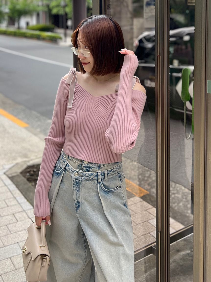 【スナイデル/SNIDEL】 ショルダーリボンオフショルニットプルオーバー