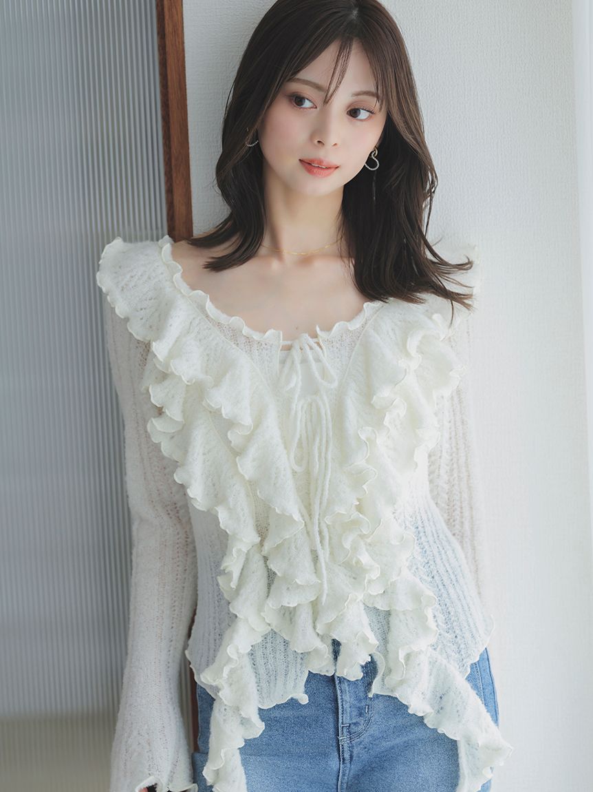 【スナイデル/SNIDEL】 ラッフルデザインニットプルオーバー