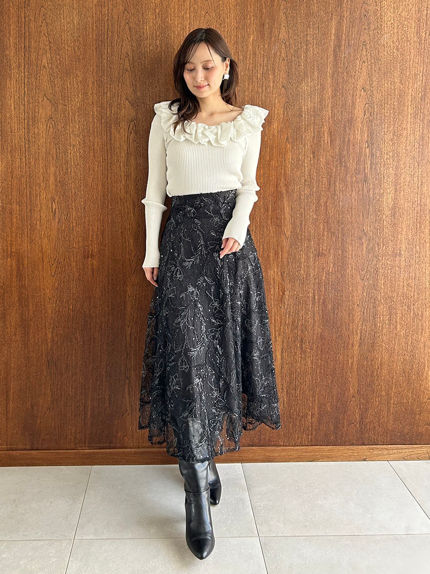 COCO DEALレース切替ティアードサテンスカート レース切替ティアードサテンスカート｜PETAL ONLINE（ペタルオンライン）