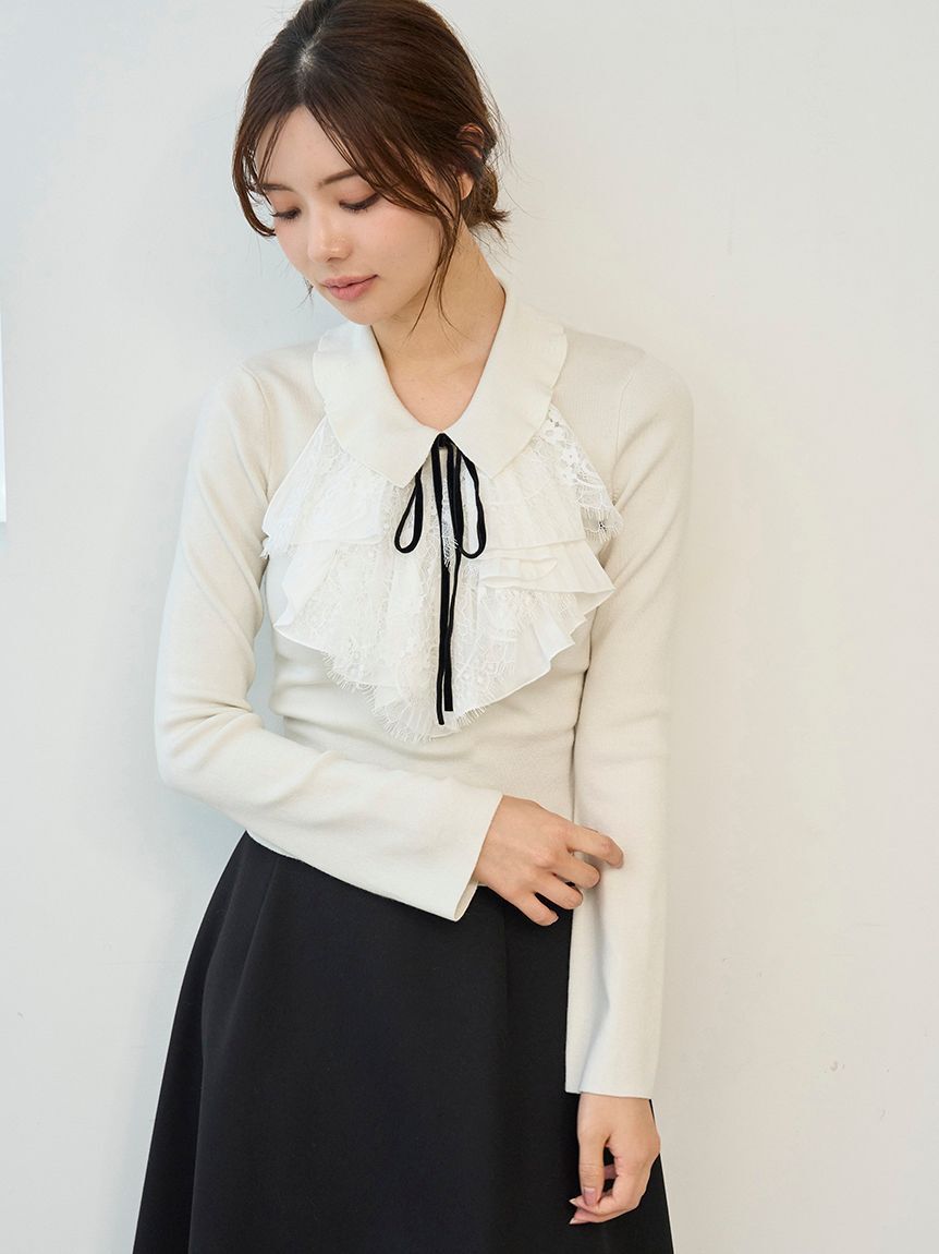 【スナイデル/SNIDEL】 Sustainableレイヤードラッフルニットプルオーバー