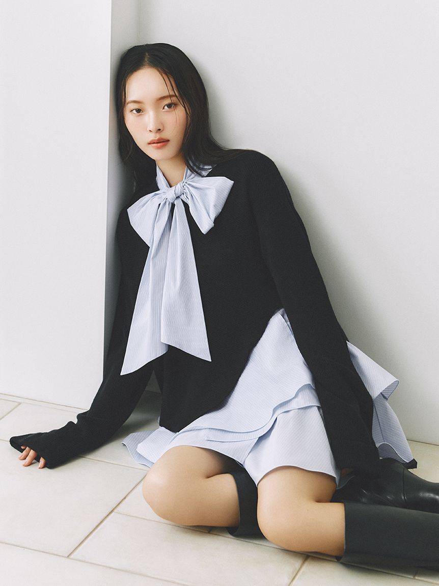 岡崎紗絵さんコラボ】カスケードボウタイフリルミニワンピース（COCO