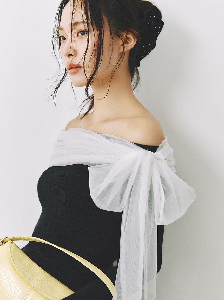 【フレイ　アイディー/FRAY I.D】 3wayリボンオフショルニットプルオーバー