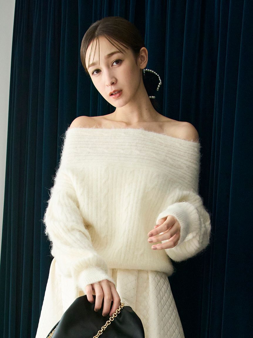 【フレイ　アイディー/FRAY I.D】 アルパカシャギーケーブルオフショルニット