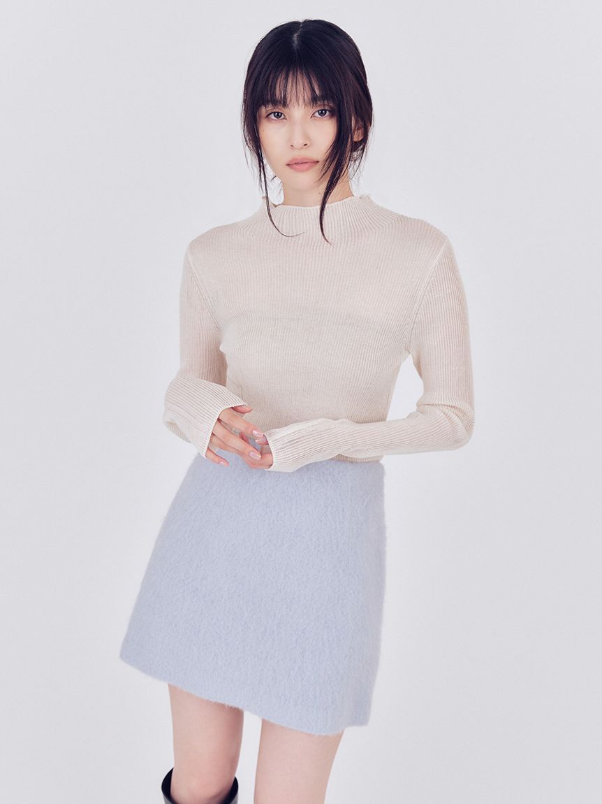 【フレイ　アイディー/FRAY I.D】 シアーリブニットハイネックプルオーバー