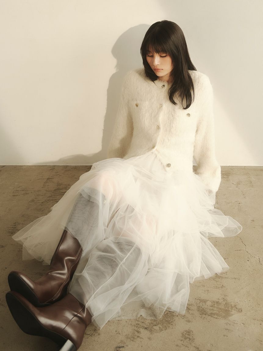 cocodeal レース切替ティアードサテンスカート　アイボリー　即日発送 cocodeal レース切替ティアードサテンスカート アイボリー COCODEAL