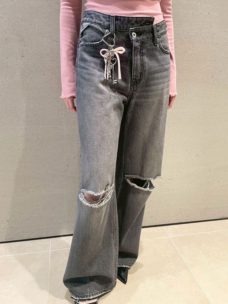 【リリーブラウン/LILY BROWN】 【WEB限定00サイズ】ステップウエストワイドデニムパンツ