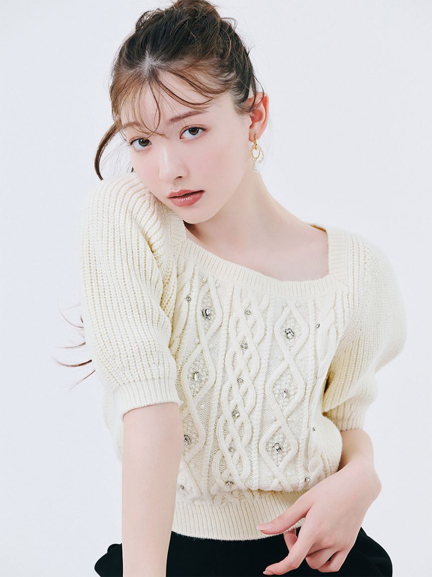 【リリーブラウン/LILY BROWN】 【WEB限定カラー】[L.B CANDY STOCK]シフォンリボンビジューニットトップス