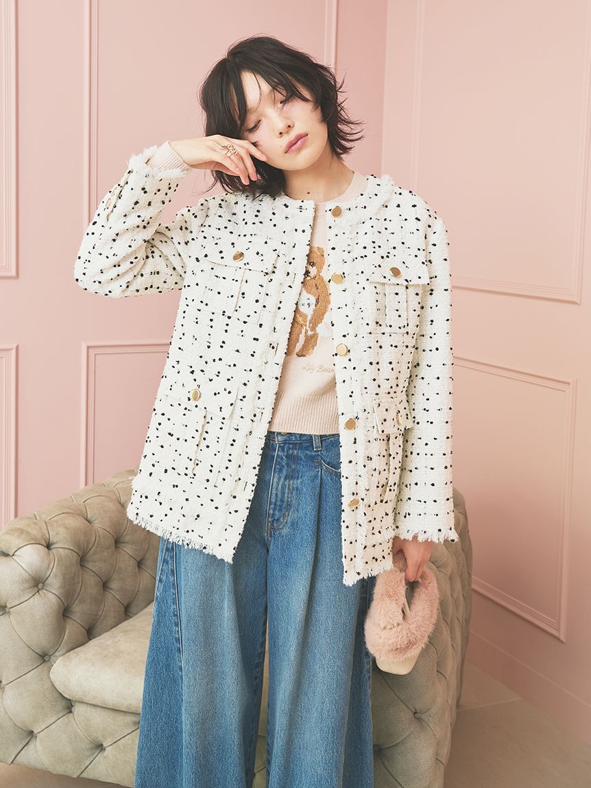 【リリーブラウン/LILY BROWN】 ノーカラーツイードジャケット