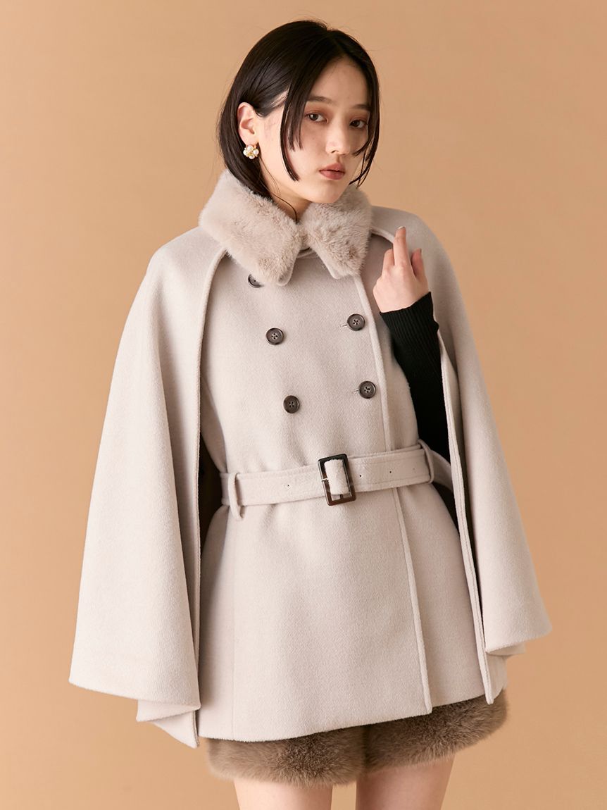 【リリーブラウン/LILY BROWN】 ファー付き3wayケープコート