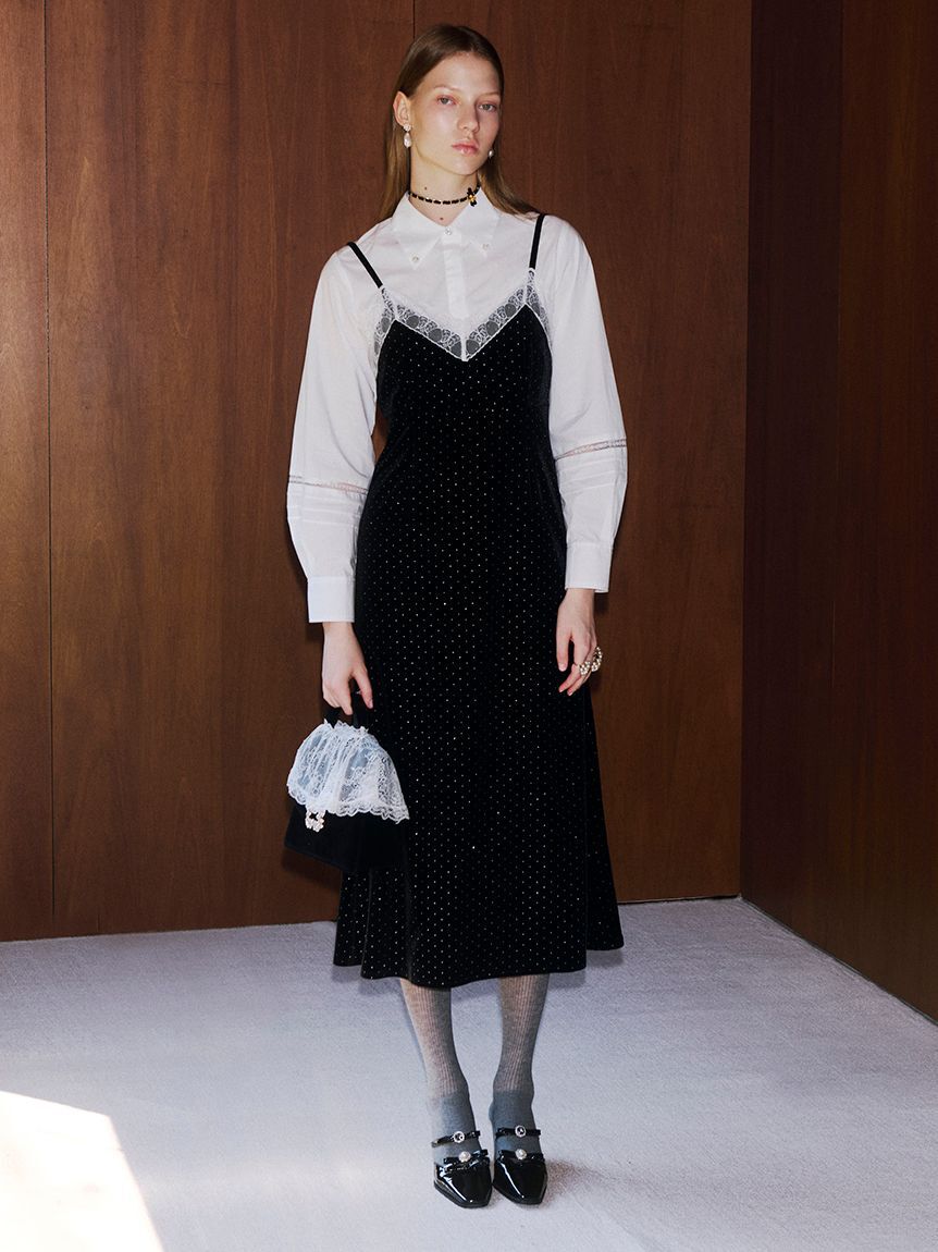 【リリーブラウン/LILY BROWN】 [L.B CANDY STOCK]シャツコンビビジューワンピース【Hearts2Hearts着用】