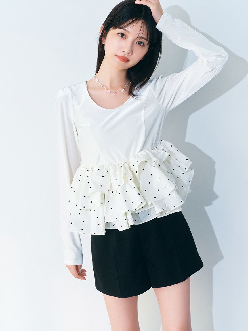 【リリーブラウン/LILY BROWN】 ベロアペプラムフリルトップス