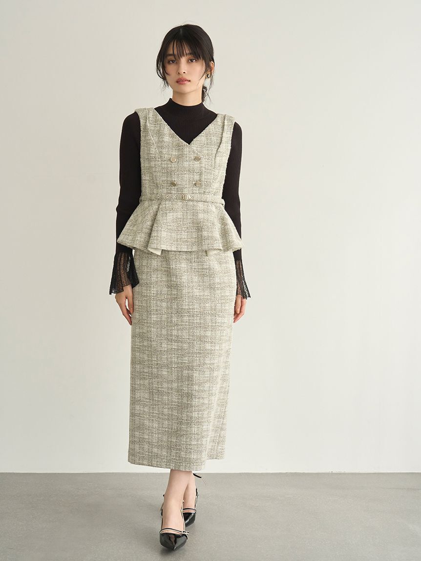 【リリーブラウン/LILY BROWN】 ダブル釦ツイードペプラムワンピース