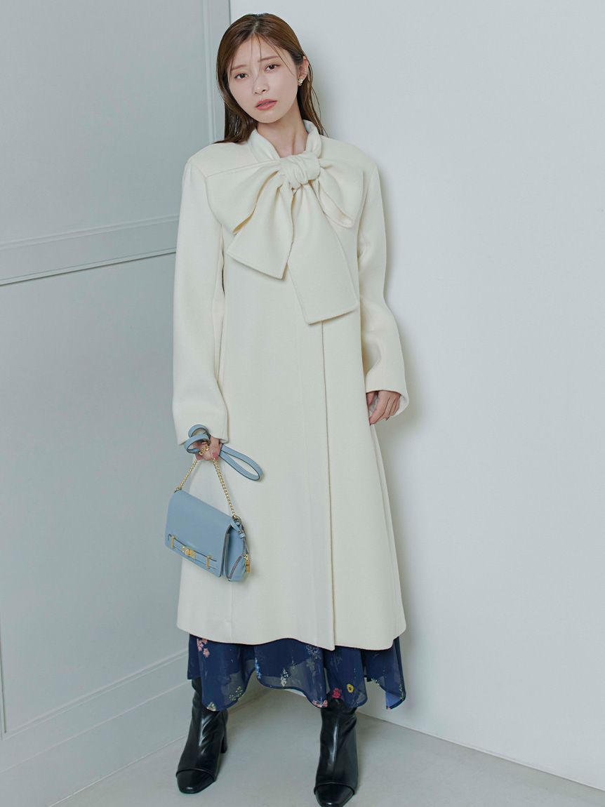 【セルフォード/CELFORD】 リボンストール付きノーカラーコート