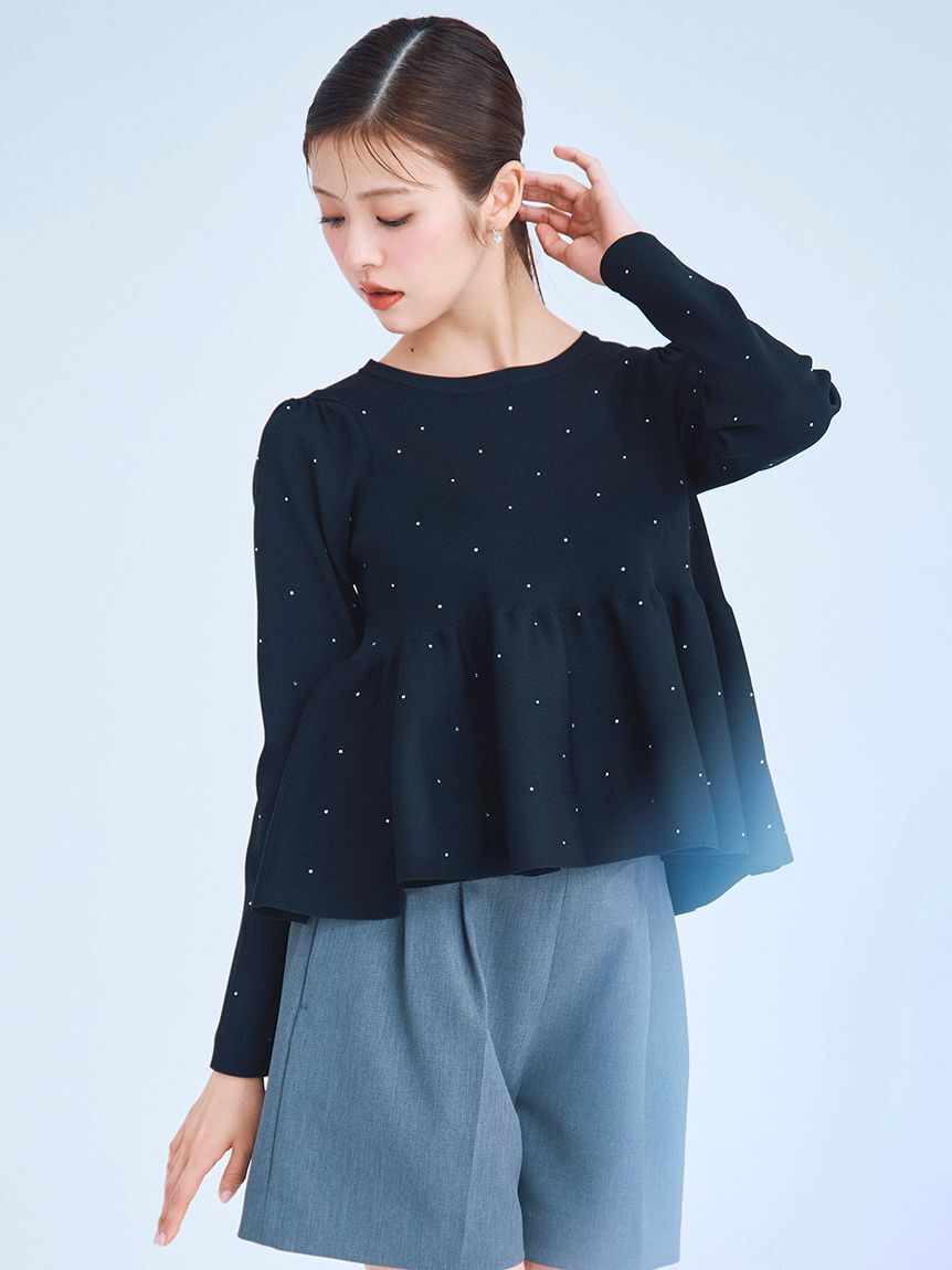 【セルフォード/CELFORD】 【ウォッシャブル】ホットフィットビジューペプラムニットプルオーバー