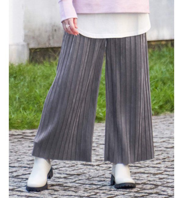 【イッカ/ikka】 スエードライクプリーツワイドパンツ