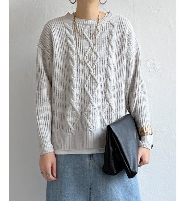 【エルビーシーウィズライフ/Lbc with Life】 マットモールケーブルニットプルオーバー