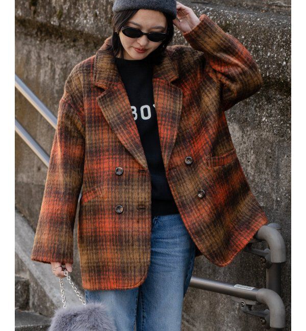 【ヴァンスシェアスタイル/VENCE share style】 チェックミドル丈ジャケット