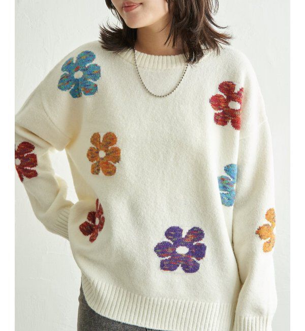 【ヴァンスシェアスタイル/VENCE share style】 MIXフラワーモチーフジャガードプルオーバー