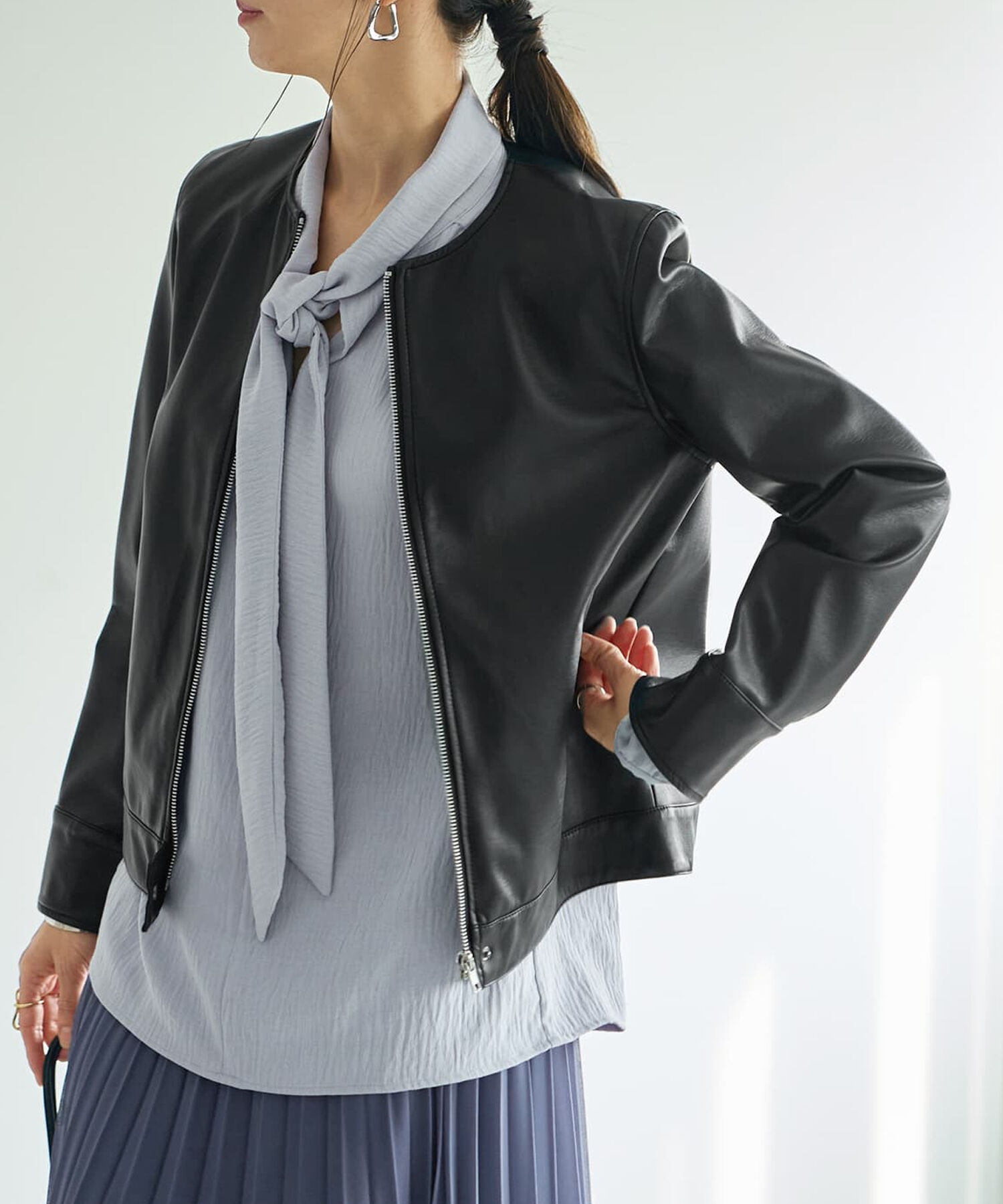 【スタイルデリ/STYLE DELI】 フェイクレザーノーカラーブルゾン