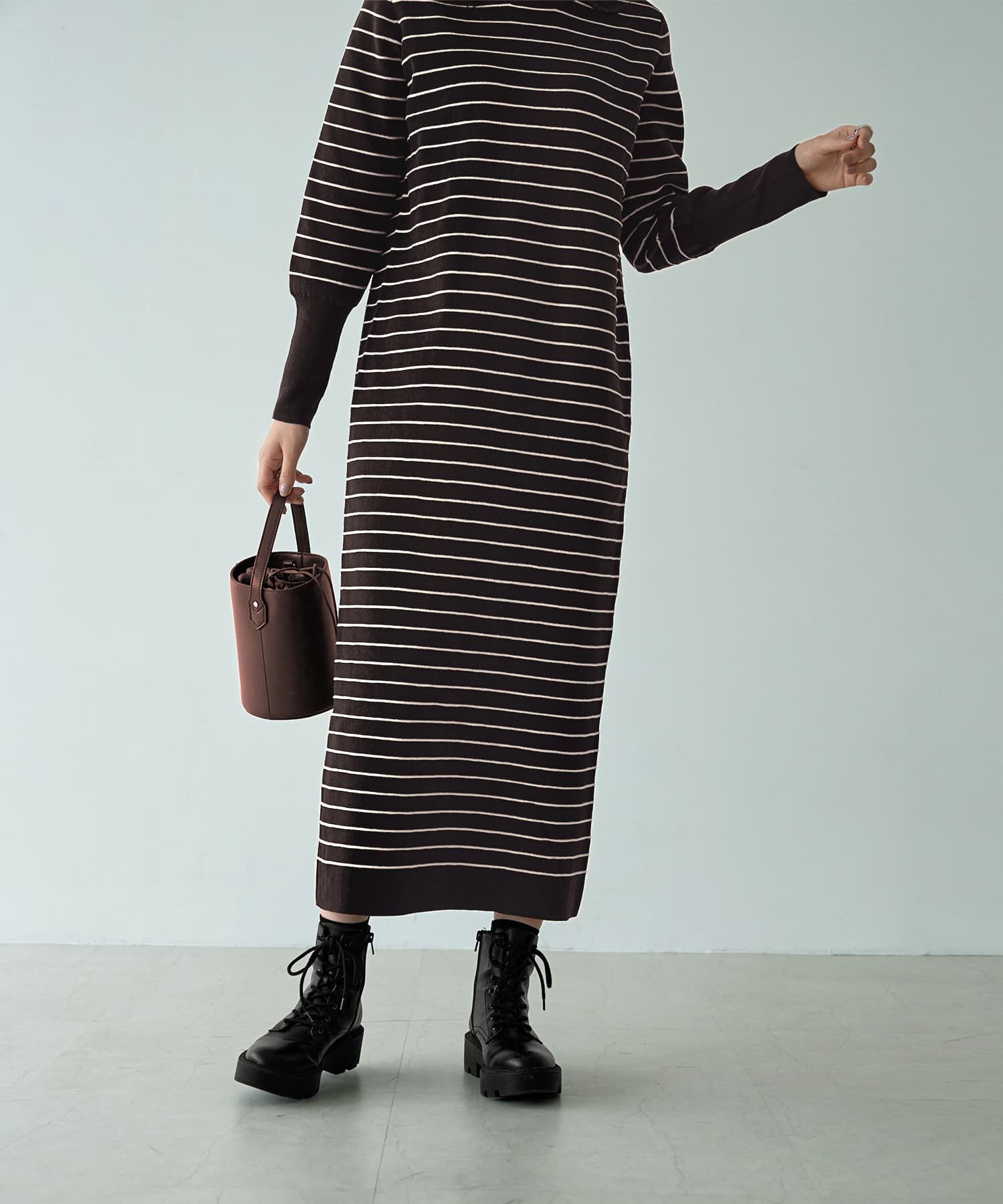 【スタイルデリ/STYLE DELI】 立体ボーダーニットワンピース